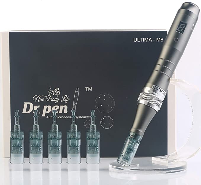 New Body Life Dr. Pen Ultima M8 Professional Cordless Micro-Needle Skin Pen - Cordless Derma Automatic Pen - Skin Care Tool Kit for Face & Body - 5 Cartridges (2 16-Needle + 3 36-Needle)